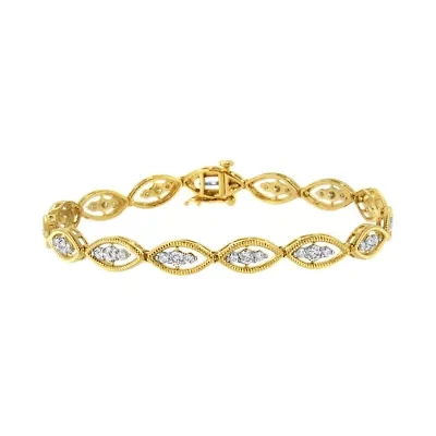 10K Yellow Gold Plated Silver 1 cttw Prong Set  Diamond Link Bracelet - 7.25"