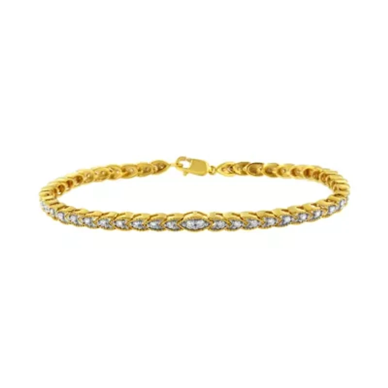 10K Yellow Gold Plated Silver 1 cttw Prong-Set Diamond Pear Shape Link Bracelet