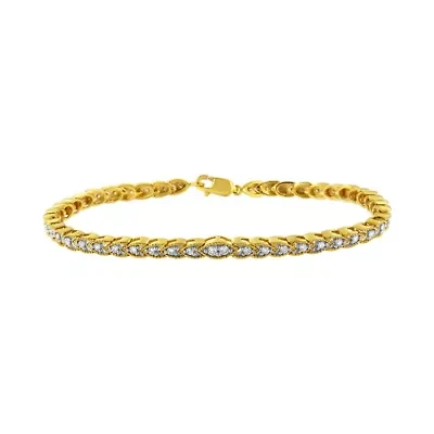 10K Yellow Gold Plated Silver 1 cttw Prong-Set Diamond Pear Shape Link Bracelet