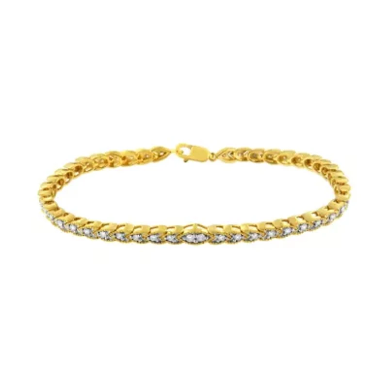 10K Yellow Gold Plated Silver 1 cttw Prong-Set Diamond Pear Shape Link Bracelet
