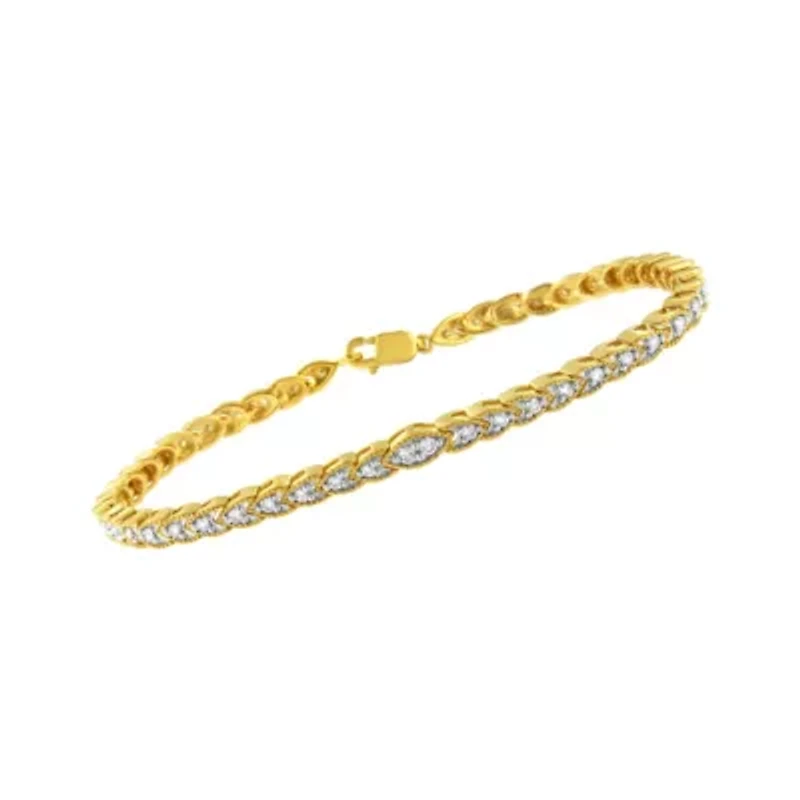 10K Yellow Gold Plated Silver 1 cttw Prong-Set Diamond Pear Shape Link Bracelet