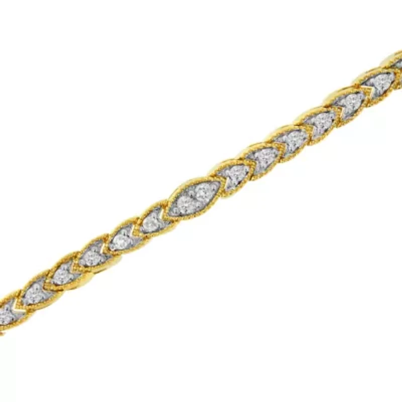 10K Yellow Gold Plated Silver 1 cttw Prong-Set Diamond Pear Shape Link Bracelet