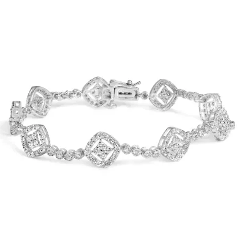 .925 Sterling Silver 3.0 Cttw Diamond Halo Square Shape Link Bracelet - 7.25"