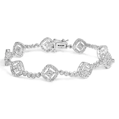 .925 Sterling Silver 3.0 Cttw Diamond Halo Square Shape Link Bracelet - 7.25"
