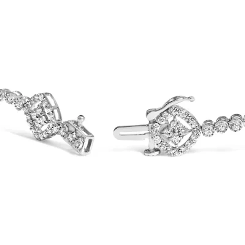 .925 Sterling Silver 3.0 Cttw Diamond Halo Square Shape Link Bracelet - 7.25"
