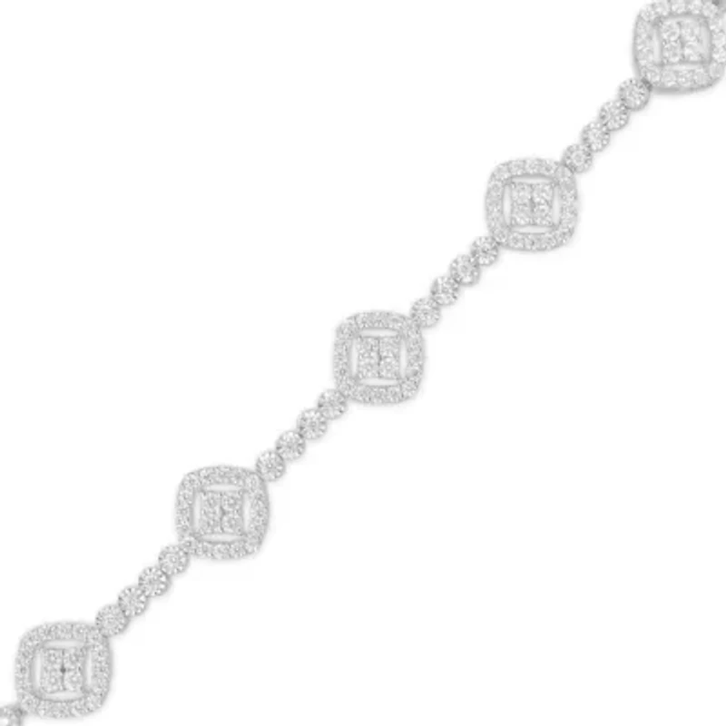 .925 Sterling Silver 3.0 Cttw Diamond Halo Square Shape Link Bracelet - 7.25"