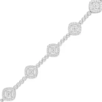 .925 Sterling Silver 3.0 Cttw Diamond Halo Square Shape Link Bracelet - 7.25"