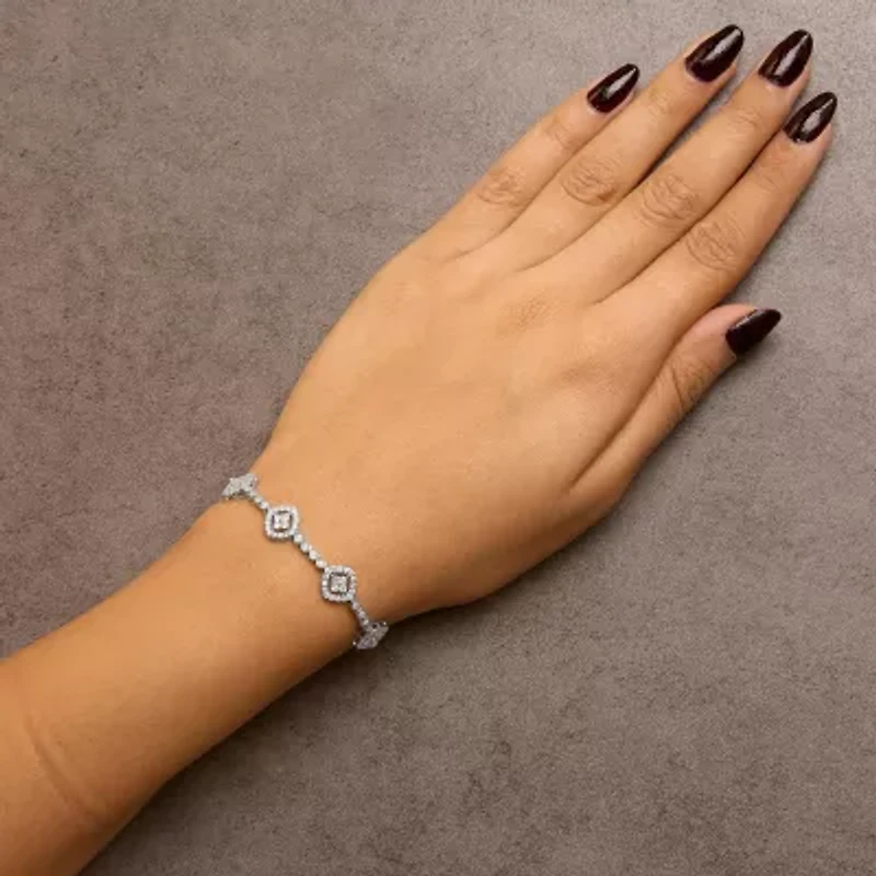 .925 Sterling Silver 3.0 Cttw Diamond Halo Square Shape Link Bracelet - 7.25"