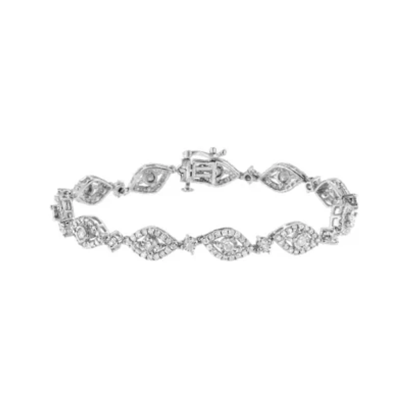 Silver 2 1/2 Cttw Diamond Pear Shaped and Bezel Link Bracelet - 7.5 "