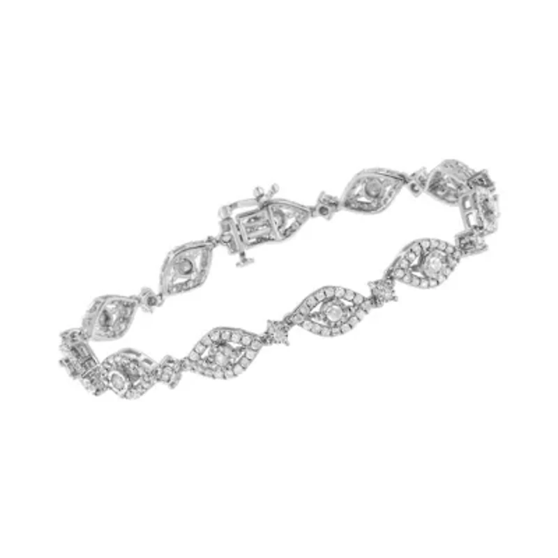 Silver 2 1/2 Cttw Diamond Pear Shaped and Bezel Link Bracelet - 7.5 "