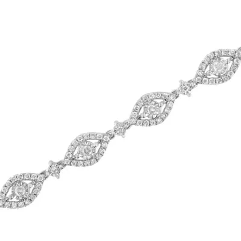 Silver 2 1/2 Cttw Diamond Pear Shaped and Bezel Link Bracelet - 7.5 "