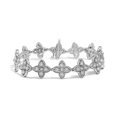 Silver 1.0 cttw Miracle-Set Diamond 4 Leaf Clover Link Bracelet - Size 7.25"