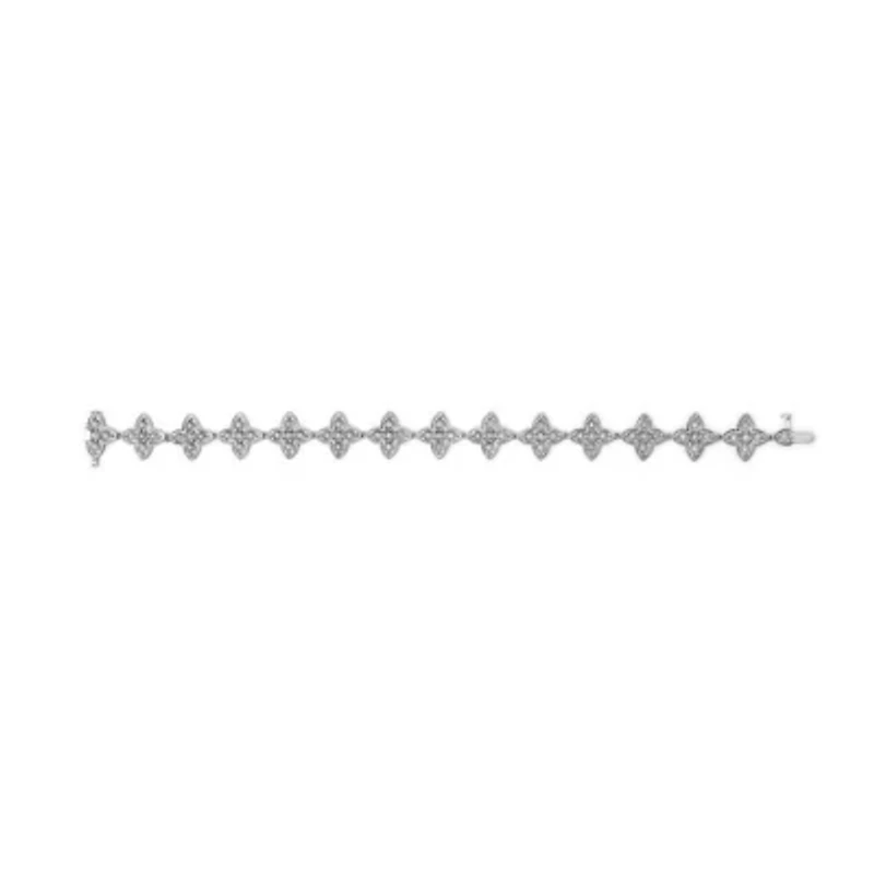 Silver 1.0 cttw Miracle-Set Diamond 4 Leaf Clover Link Bracelet - Size 7.25"