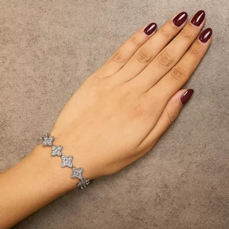 Silver 1.0 cttw Miracle-Set Diamond 4 Leaf Clover Link Bracelet - Size 7.25"