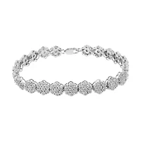 Silver 2.0 cttw Diamond 7 Stone Floral Cluster Link Bracelet -7.25"