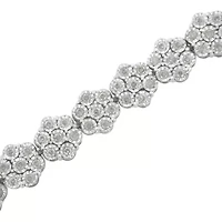Silver 2.0 cttw Diamond 7 Stone Floral Cluster Link Bracelet -7.25"