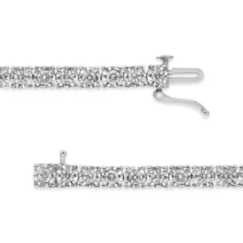 Silver 3.0 Cttw Diamond Illusion-Set Miracle Plate Tennis Bracelet - 7"
