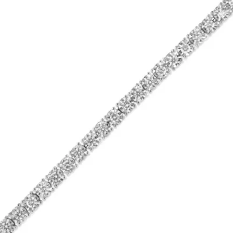 Silver 3.0 Cttw Diamond Illusion-Set Miracle Plate Tennis Bracelet - 7"