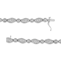 Silver 1 cttw Diamond Double Leaf and Bezel Link Bracelet - Size 7.25"