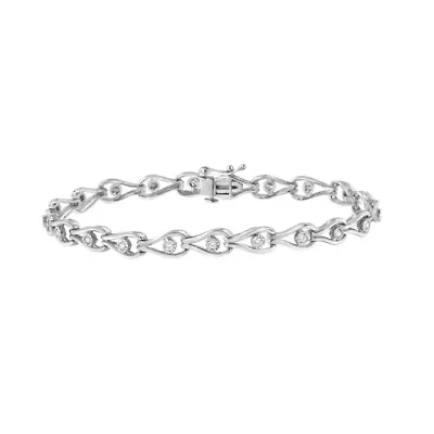 Silver 1/10 Cttw Miracle-Set Diamond Pear Shape and Bezel Link Bracelet - 7.25"