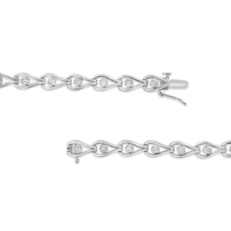 Silver 1/10 Cttw Miracle-Set Diamond Pear Shape and Bezel Link Bracelet - 7.25"