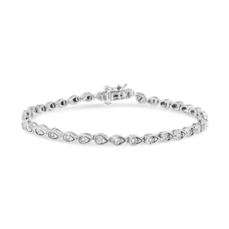 .925 Sterling Silver 1/10 Cttw Round-Cut Diamond Pear Link 7.25" Bracelet