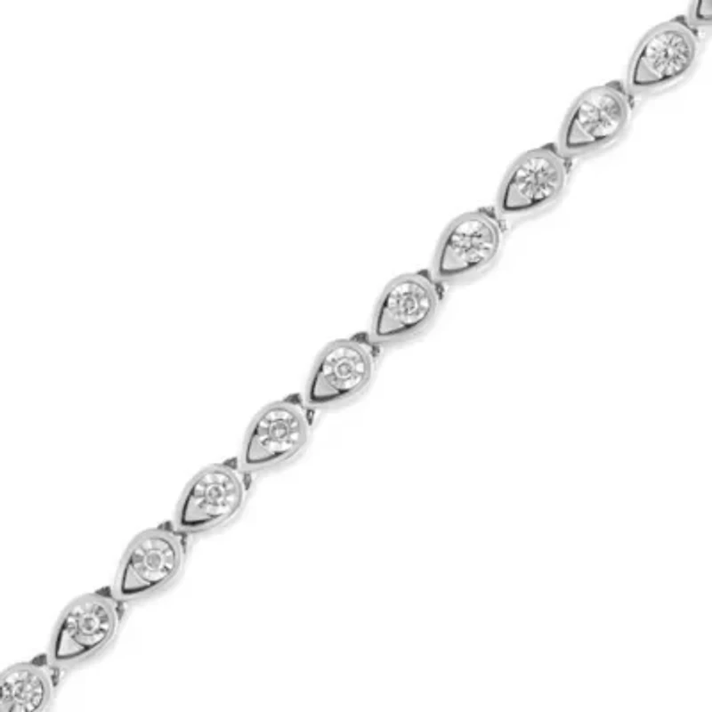 .925 Sterling Silver 1/10 Cttw Round-Cut Diamond Pear Link 7.25" Bracelet