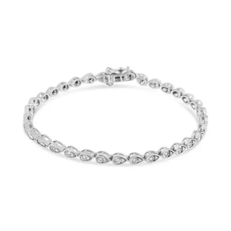 .925 Sterling Silver 1/10 Cttw Round-Cut Diamond Pear Link 7.25" Bracelet