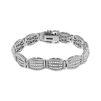 .925 Sterling Silver 3 cttw Diamond Art-Deco Style Link Bracelet - Size 7.25"