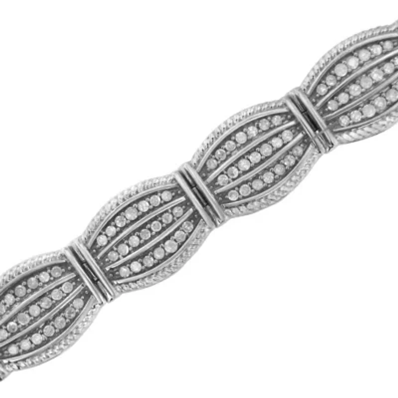 .925 Sterling Silver 3 cttw Diamond Art-Deco Style Link Bracelet - Size 7.25"