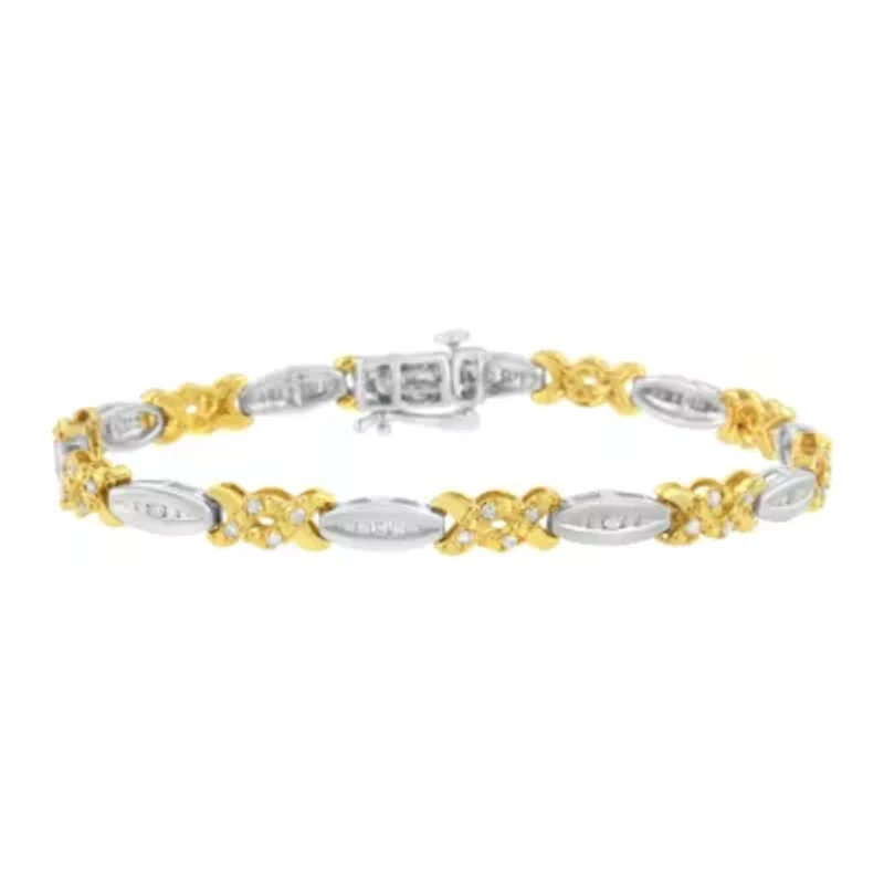 10K Yellow Gold Plated Silver 1/2 Cttw Diamond X Link Bracelet