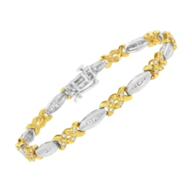 10K Yellow Gold Plated Silver 1/2 Cttw Diamond X Link Bracelet