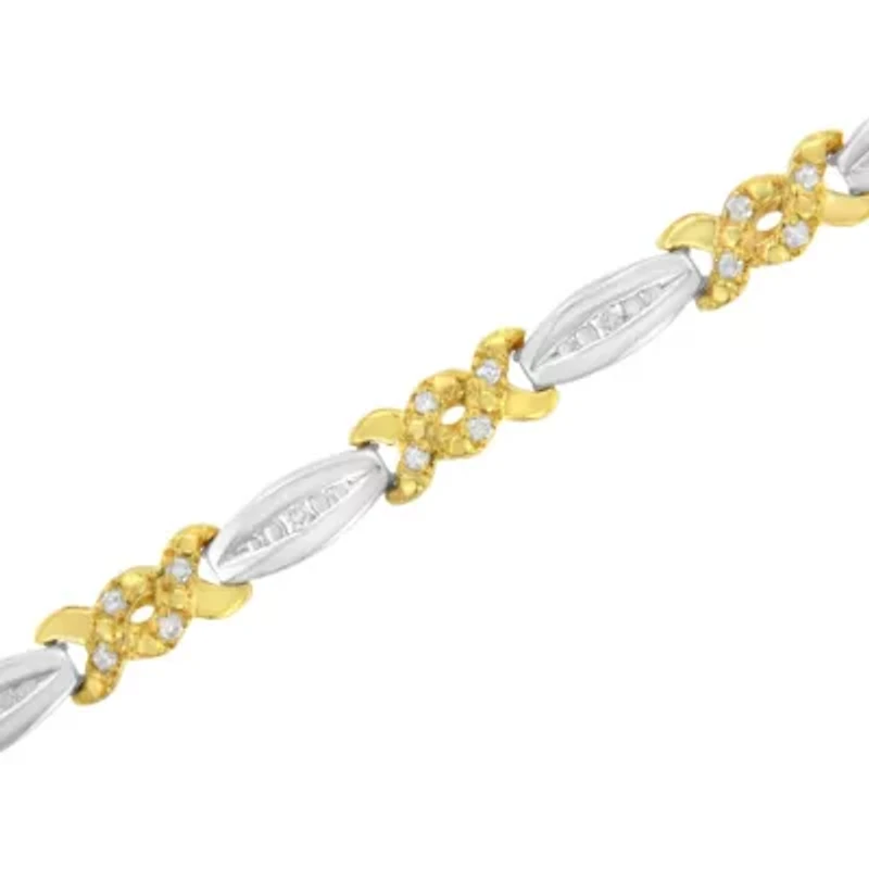 10K Yellow Gold Plated Silver 1/2 Cttw Diamond X Link Bracelet