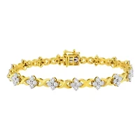 10K Yellow Gold Plated Silver 1/4 cttw Diamond 4 Leaf Clover Link Tennis Bracelet