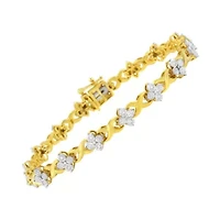 10K Yellow Gold Plated Silver 1/4 cttw Diamond 4 Leaf Clover Link Tennis Bracelet