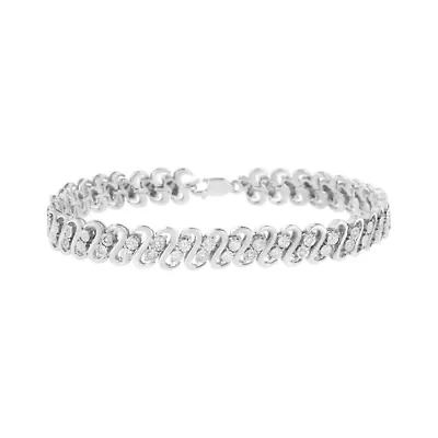 Silver 1/4 cttw Diamond Double Row Wrapped S-Link Bracelet