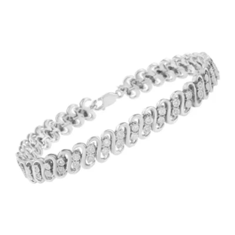 Silver 1/4 cttw Diamond Double Row Wrapped S-Link Bracelet