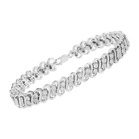 Silver 1/4 cttw Diamond Double Row Wrapped S-Link Bracelet