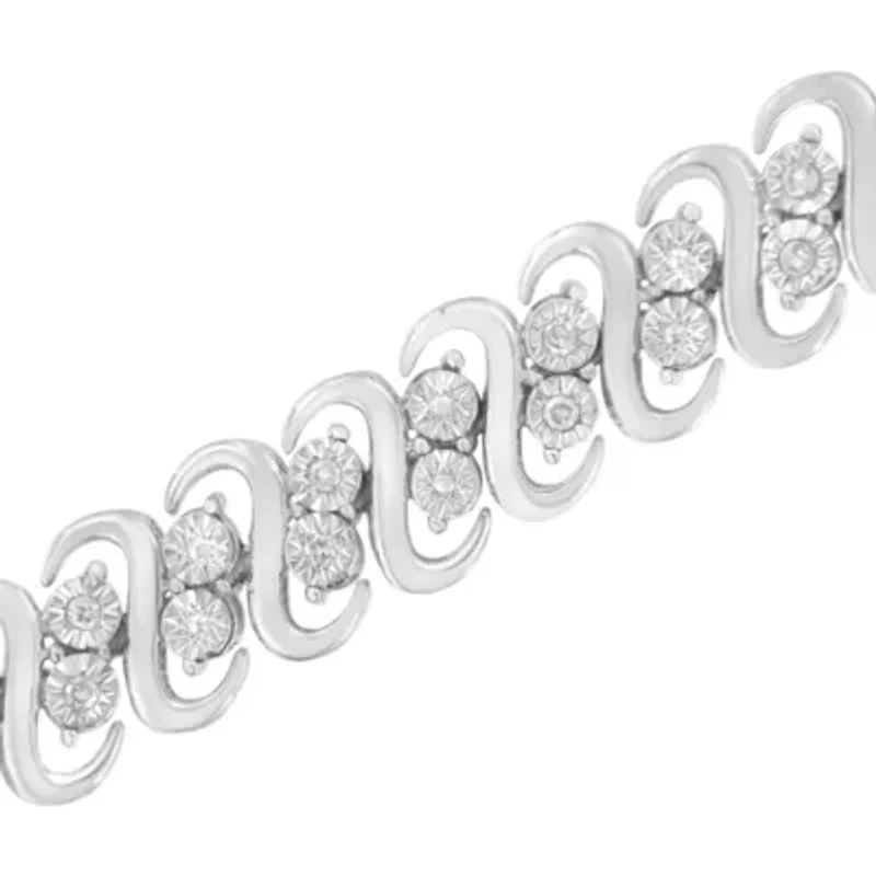 Silver 1/4 cttw Diamond Double Row Wrapped S-Link Bracelet