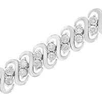 Silver 1/4 cttw Diamond Double Row Wrapped S-Link Bracelet