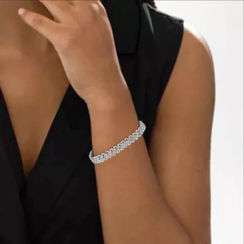 Silver 1/4 cttw Diamond Double Row Wrapped S-Link Bracelet