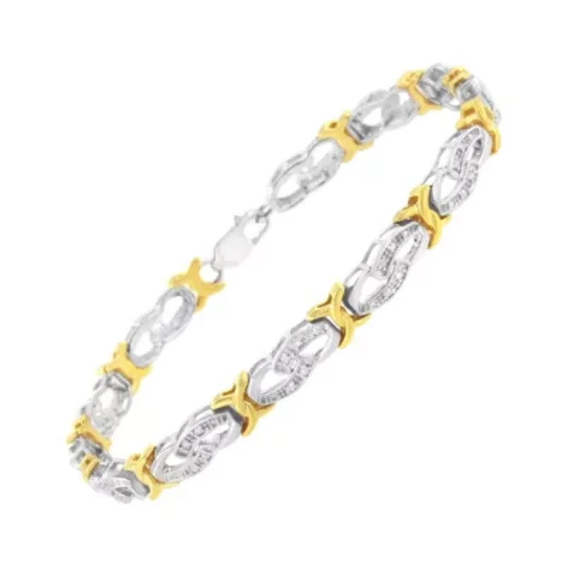 10k Yellow Gold Plated Silver 1/4 cttw Diamond Infinity and X Link Bracelet