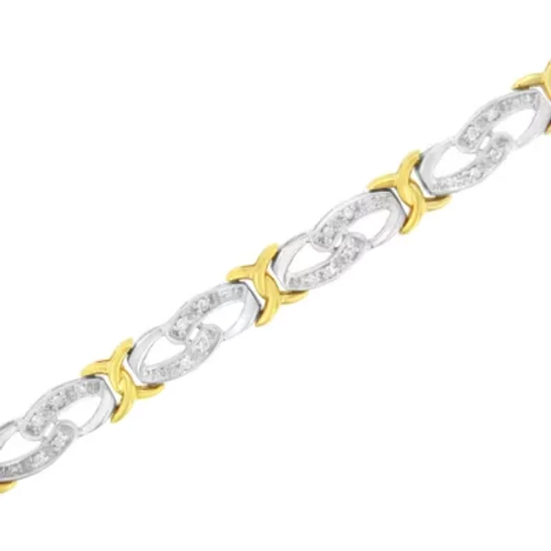 10k Yellow Gold Plated Silver 1/4 cttw Diamond Infinity and X Link Bracelet