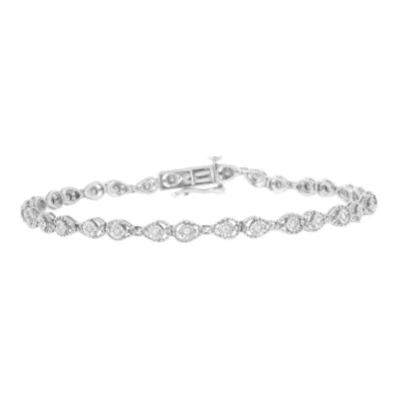 Silver 1/2 cttw Miracle-Set Diamond Pear Shaped Link Bracelet - Size 7.25"