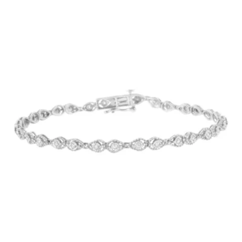 Silver 1/2 cttw Miracle-Set Diamond Pear Shaped Link Bracelet - Size 7.25"