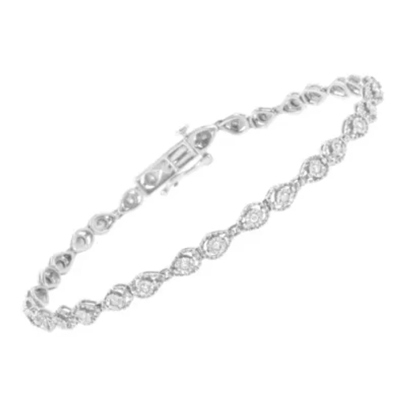 Silver 1/2 cttw Miracle-Set Diamond Pear Shaped Link Bracelet - Size 7.25"