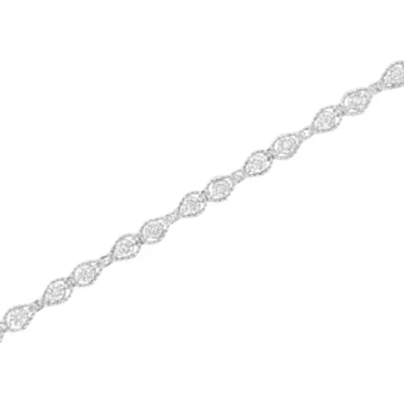 Silver 1/2 cttw Miracle-Set Diamond Pear Shaped Link Bracelet - Size 7.25"