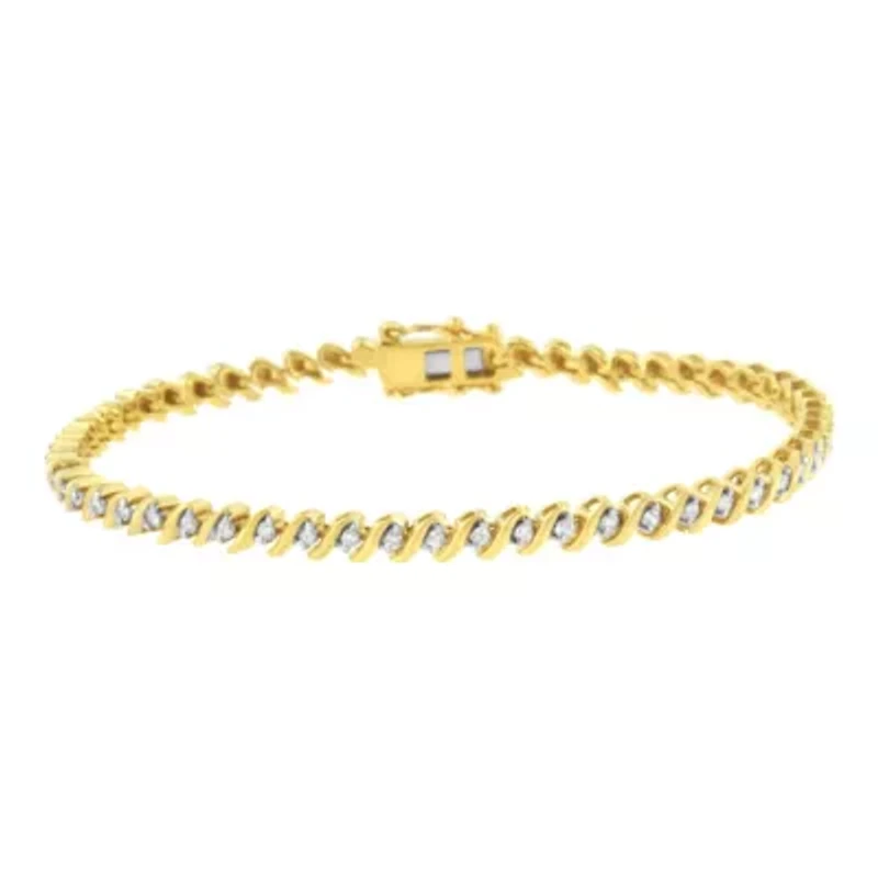10K Yellow Gold Plated Silver 1/2 Cttw 2-  Diamond S Link Tennis Bracelet- 7.25"