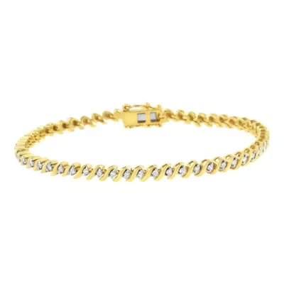 10K Yellow Gold Plated Silver 1/2 Cttw 2-  Diamond S Link Tennis Bracelet- 7.25"