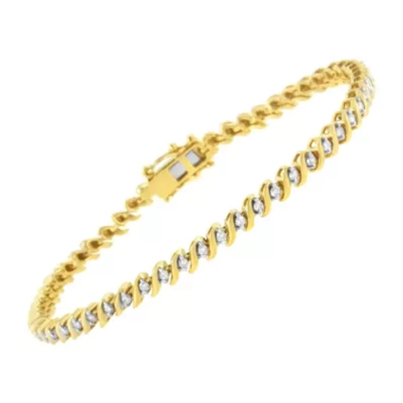 10K Yellow Gold Plated Silver 1/2 Cttw 2-  Diamond S Link Tennis Bracelet- 7.25"